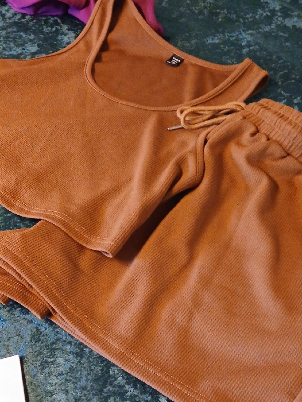 Women’s Ribbed Drawstring Shorts in Brown - Picture 7 of 8